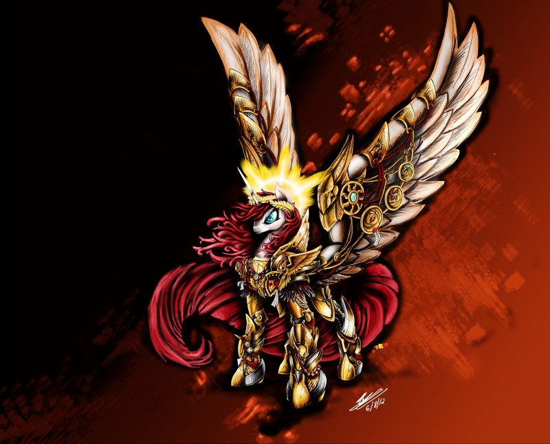 alternate_species armor blue_eyes feathered_wings feathers female feral furgonomics gold_(metal) hair halo horn horshoes jewelry laurel_wreath pauldron pendant pendent_seal platemail ponification princess quadruped red_hair royalty silver_(metal) solo tail wax_seal white_body white_feathers wing_armor wings europamaxima friendship_is_magic hasbro my_little_pony mythology warhammer_(franchise) warhammer_40000 emperor_of_mankind lauren_faust_(character) equid equine mammal mythological_creature mythological_equine winged_unicorn 2012 absurd_res hi_res signature