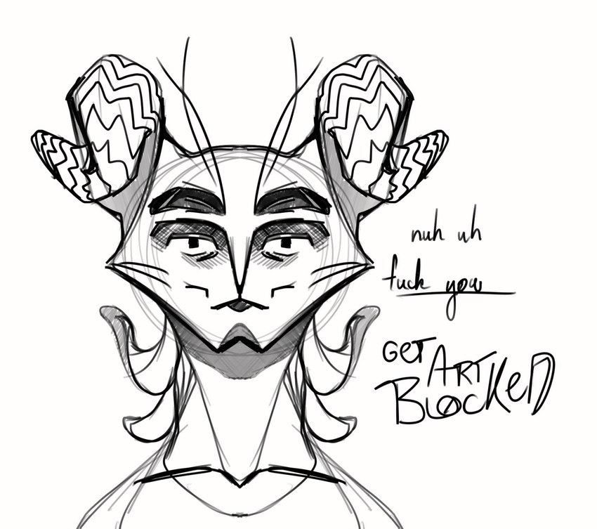 ambiguous_gender anthro art_block blank_stare horn language looking_at_viewer solo talking_to_viewer tendrils text thousand_yard_stare novaconis art_paralysis_demon_(novaconis) demon bust_portrait hi_res portrait sketch