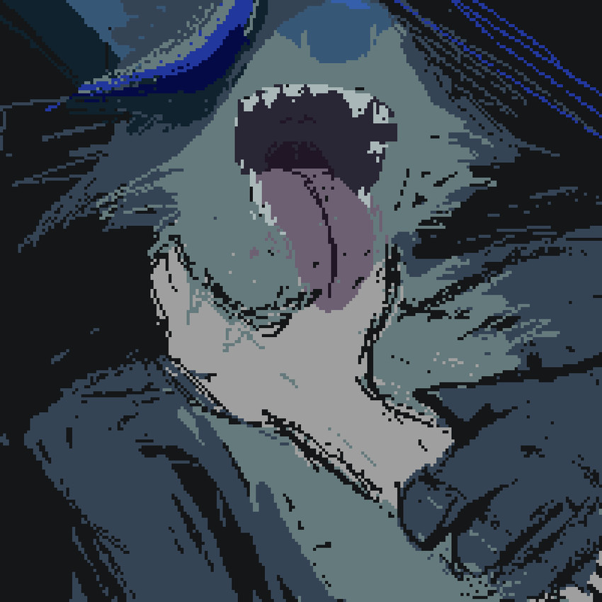 anthro asphyxiation blue_body blue_fur choking duo fur male pink_tongue tongue tongue_out demensa emil_(demensa) canid canine canis coyote domestic_dog hybrid mammal 1:1 2020 digital_media_(artwork) pixel_(artwork)