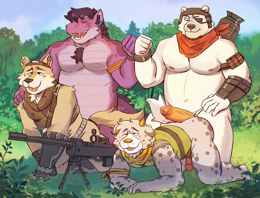 group gun jock male male/male partner_swap ranged_weapon rifle shell_(projectile) shotgun_shell slightly_chubby sniper_rifle weapon gol1ath epic_games fortnite nbdog polar_patroller wendell_(fortnite) border_collie canid canine canis collie domestic_dog herding_dog mammal pastoral_dog sheepdog hi_res