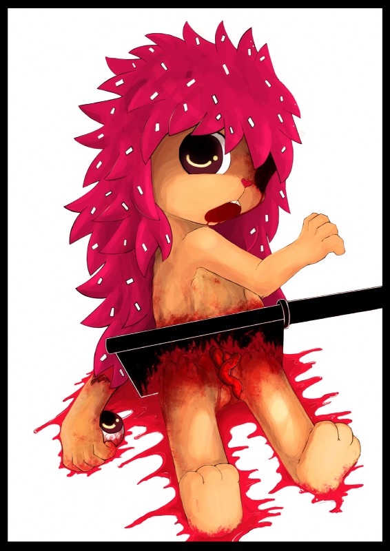 ambiguous_gender blood bodily_fluids cleaver_(knife) cutlery eyeball fur gore kitchen_knife kitchen_utensils knife quills_(anatomy) red_body red_fur severed_body_part severed_limb solo tools wounded feanor happy_tree_friends flaky_(htf) eulipotyphlan mammal old_world_porcupine porcupine rodent hi_res