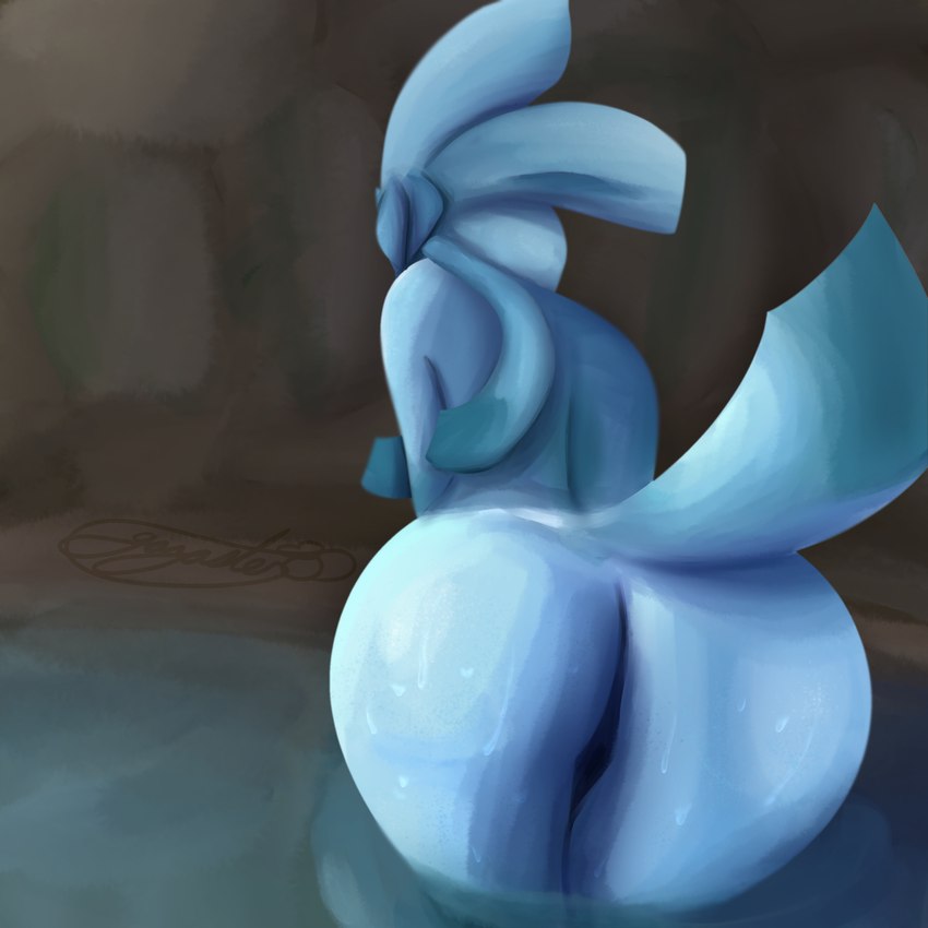 ambiguous_gender anthro bent_over big_butt blue_body butt dripping_water looking_back nude outside partially_submerged pool presenting presenting_hindquarters rear_view rock_wall simple_background solo standing tail thick_thighs water wet wet_butt wide_hips gazaster nintendo pokemon lex_(gazaster) eeveelution generation_4_pokemon glaceon mammal pokemon_(species) 1:1 2024 absurd_res digital_media_(artwork) digital_painting_(artwork) hi_res signature male_(lore)