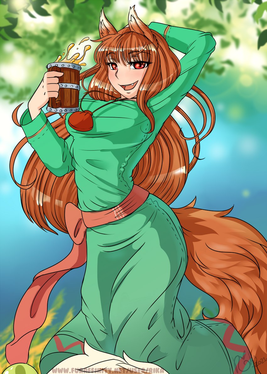 beverage dancing drunk exposure_variation female solo substance_intoxication tail rika_(artist) spice_and_wolf holo_(spice_and_wolf) humanoid mammal hi_res