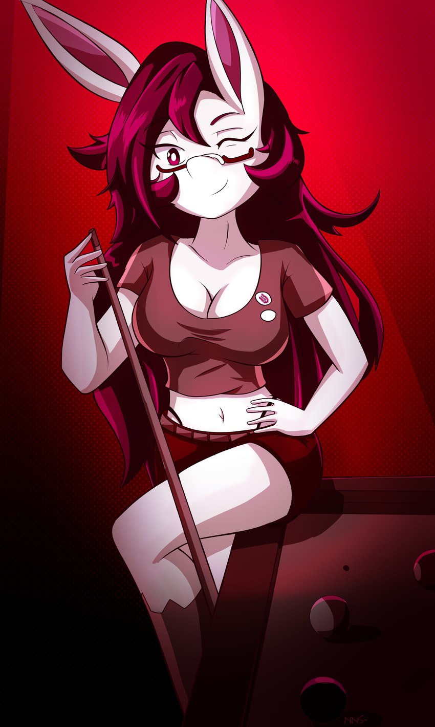 ball big_breasts billiard_ball billiards bottomwear breasts cleavage clothed clothing cue_stick eyewear female fur furniture glasses hair hand_on_hip holding_object light long_hair midriff navel on_table one_eye_closed one_leg_up raised_leg red_background red_eyes red_hair shirt shorts simple_background sitting sitting_on_table smile smirk solo table thong_straps topwear white_body white_fur nns cachi_(lucyfercomic) animal_humanoid asinus asinus_humanoid donkey_humanoid equid equid_humanoid equine equine_humanoid humanoid mammal mammal_humanoid 2021 absurd_res hi_res lighting signature