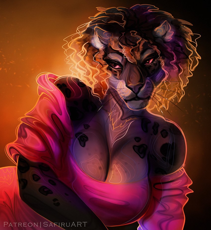 anthro breasts brown_hair clothed clothing eyebrows eyelashes female fur hair pink_eyes solo safiru felid feline mammal 2022 digital_media_(artwork) half-length_portrait hi_res portrait