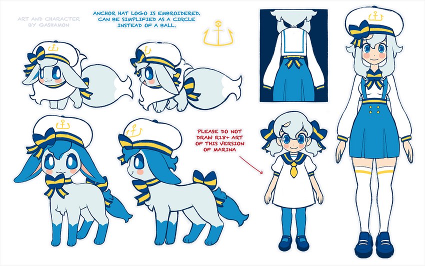 aged_down aged_up anchor blush blush_lines bow_(feature) bow_accessory bow_ribbon breasts clothed clothing dress female feral footwear fully_clothed hat hat_only headgear headgear_only headwear headwear_only mostly_nude overalls sailor sailor_hat sailor_uniform shoes small_breasts socks solo text gashamon_(artist) nintendo pokemon eevee eeveelution generation_1_pokemon generation_6_pokemon pokemon_(species) sylveon archived_source english_text model_sheet