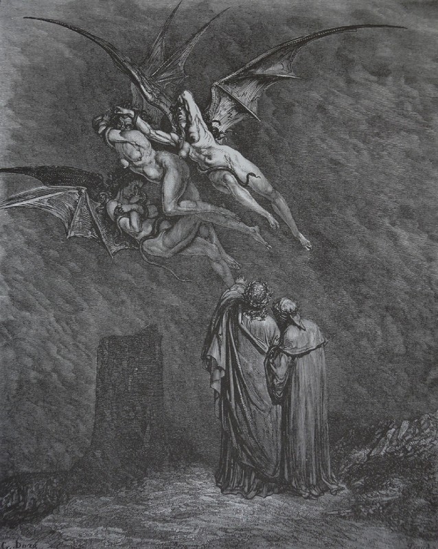 engraving female feral group hell male nipples nude gustave_dore divine_comedy inferno_(divine_comedy) dante_alighieri virgil_(dante's_inferno) demon demon_humanoid human humanoid mammal reptile scalie snake 1861 19th_century ancient_art formal_art greyscale hi_res monochrome