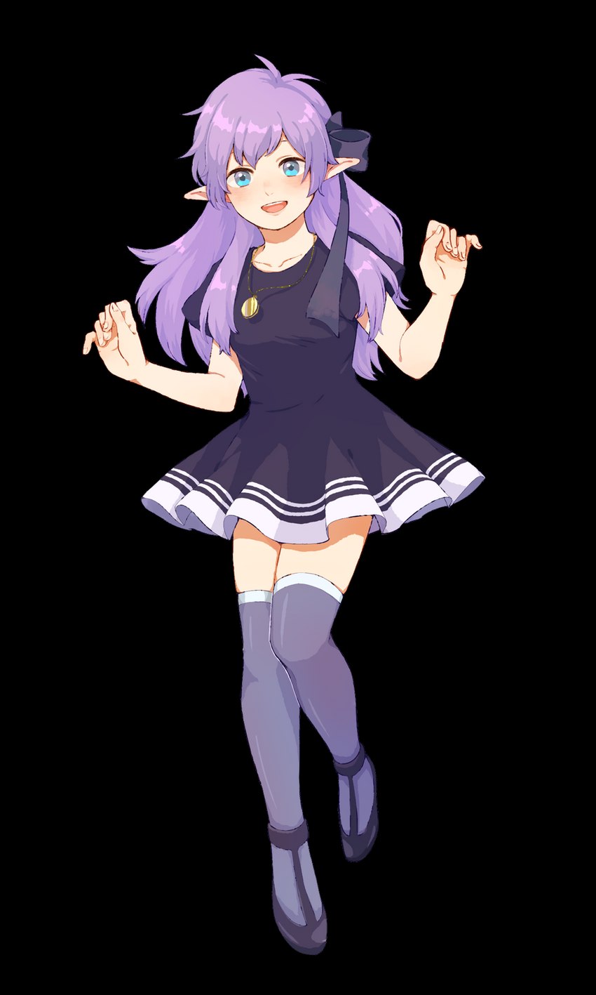 5_fingers blue_eyes bow_ribbon clothed clothing dress female fingers footwear hair high_heels humanoid_pointy_ears jewelry legwear looking_at_viewer necklace not_furry open_mouth pointy_ears purple_hair shoes simple_background solo teeth thigh_highs tongue transparent_background unknown_artist straviios elf humanoid 2017 alpha_channel hi_res