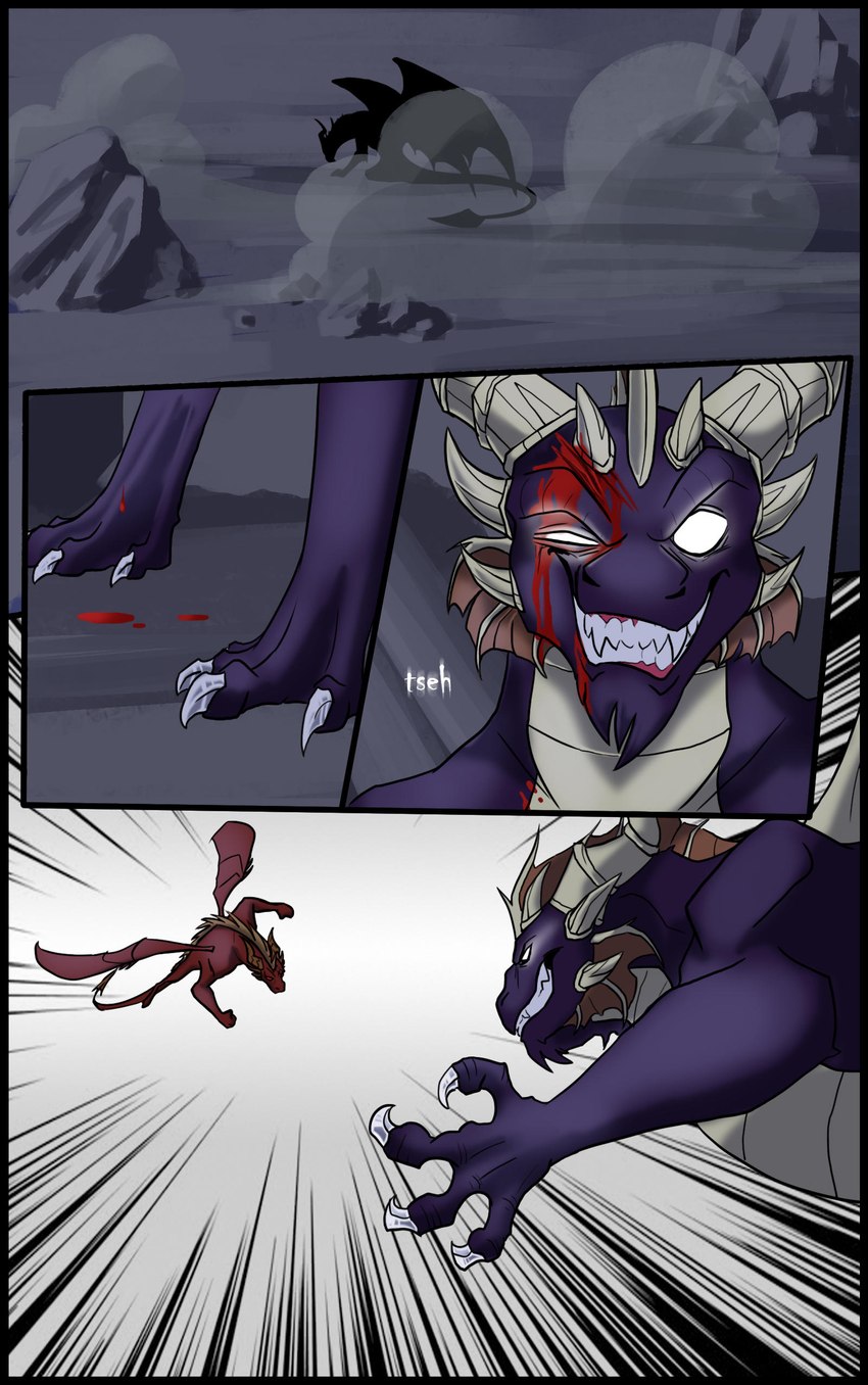 blood bodily_fluids claws feral fight male solo tail teeth wings wounded xannador activision mythology spyro_the_dragon the_legend_of_spyro dark_spyro flame_(spyro) spyro dragon mythological_creature mythological_scalie scalie absurd_res comic digital_media_(artwork) hi_res