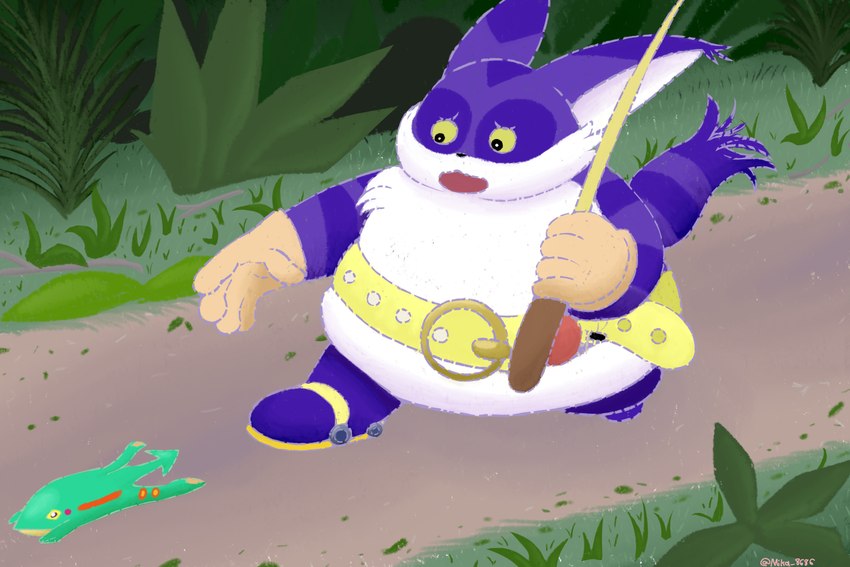 anthro belt clothing duo feral fishing_rod footwear forest fur fur_markings gloves grass green_body handwear horizontal_pupils jungle leaf male markings overweight plant pupils purple_body purple_fur purple_line_art shoes sticks tree yellow_eyes lunarpanda8686 sega sonic_the_hedgehog_(series) big_the_cat froggy_(sonic) amphibian domestic_cat felid feline felis frog mammal 3:2 colored_line_art digital_media_(artwork)