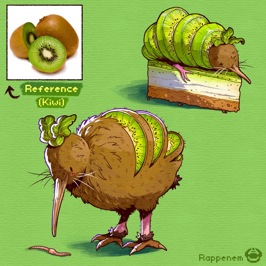 ambiguous_gender beak biped candy_gore claws corpse dessert duo feral food fruit fruit_gore gore kiwifruit painless_gore plant rappenem annelid avian bird earthworm elemental_creature flora_fauna food_creature kiwi_(bird) living_fruit ratite 1:1 absurd_res clip_studio_paint_(artwork) digital_media_(artwork) hi_res reference_image