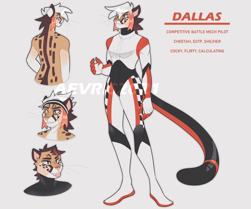 5_fingers anthro biped eyebrows female fingers hair smile solo tail text tongue tongue_out aevris dallas_(aevris) cheetah felid feline mammal english_text hi_res model_sheet