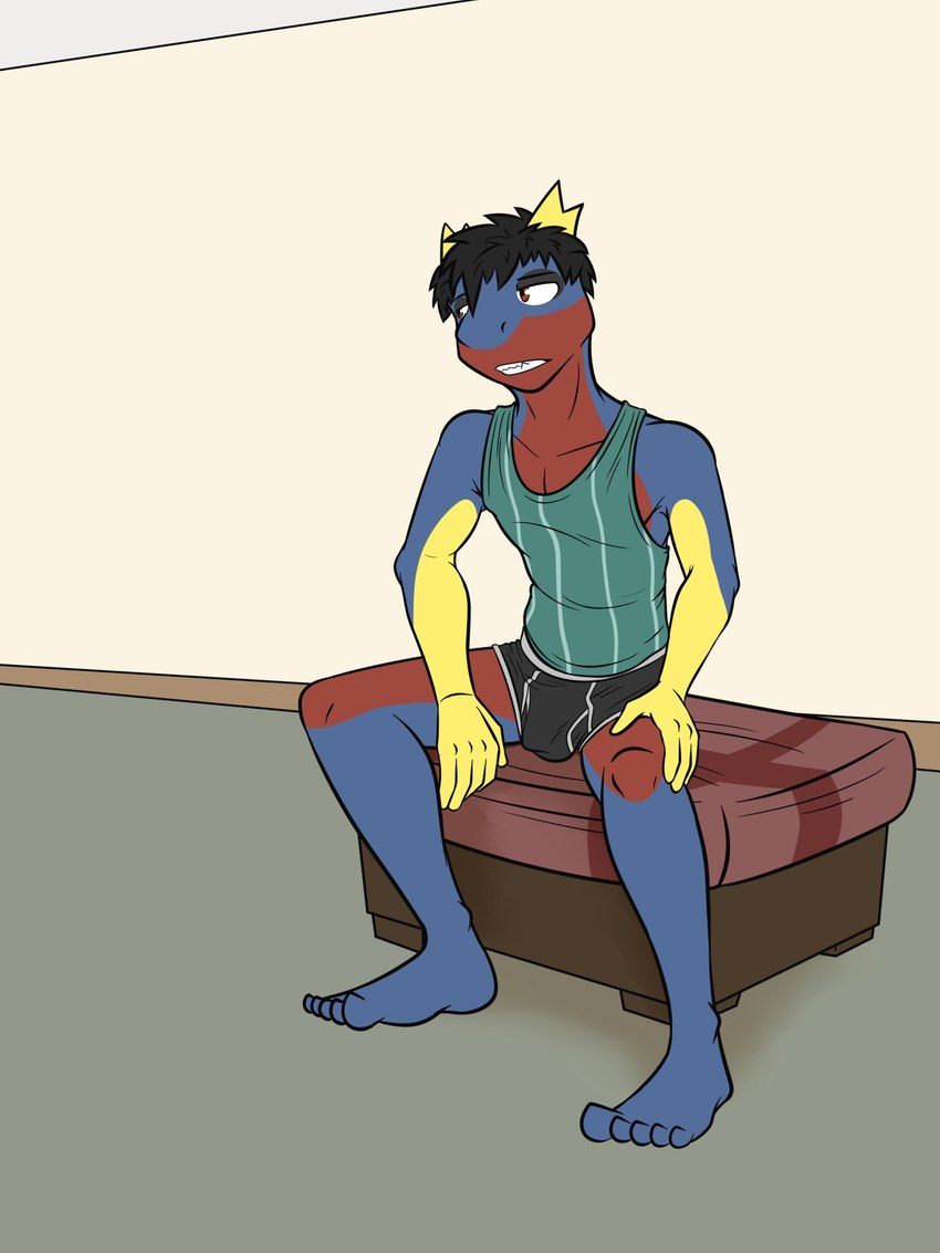 anthro anthrofied briefs bulge clothed clothing male manspreading pantsless pokemorph shirt sitting solo spread_legs spreading tank_top topwear two_tone_briefs underwear fuze nintendo pokemon carvanha generation_3_pokemon pokemon_(species) 3:4 hi_res