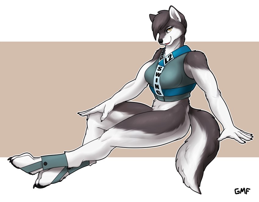 anthro athletic athletic_anthro athletic_female featureless_crotch female solo tail yellow_eyes gasmaskfox sonya_(gasmaskfox) alaskan_malamute canid canine canis domestic_dog mammal nordic_sled_dog spitz 2020 absurd_res digital_media_(artwork) hi_res