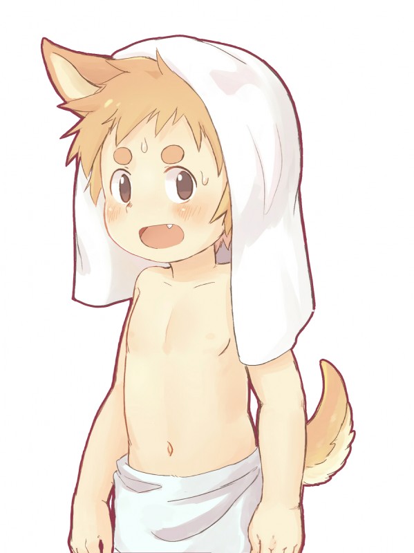 blush clothed clothing looking_at_viewer male navel simple_background solo topless white_background young young_humanoid young_male bokustar_fox animal_humanoid canid canid_humanoid canine canine_humanoid dog_humanoid humanoid mammal mammal_humanoid 2018 hi_res