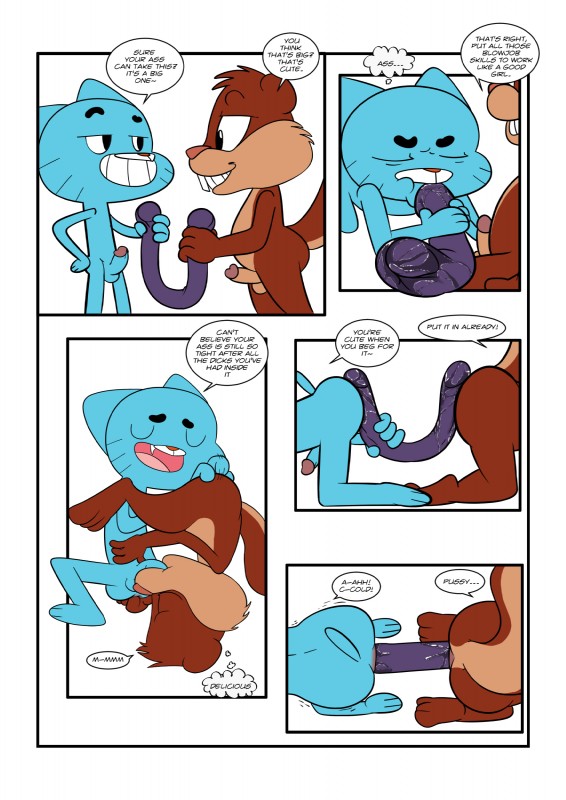 anal anal_fingering anal_penetration anthro anthro_on_anthro anthro_penetrated anthro_penetrating anthro_penetrating_anthro ass_to_ass blue_body blue_fur bodily_fluids brown_body brown_fur dialogue dildo double_dildo duo erection eyes_closed fellatio fingering fingering_partner fur genitals lube male male/male male_penetrated male_penetrating male_penetrating_male multipanel open_mouth oral oral_penetration penetration penile penis reverse_rusty_trombone saliva sex sex_toy shaking shota simple_background teeth text toying_each_other white_background young young_anthro young_male jerseydevil animaniacs cartoon_network the_amazing_world_of_gumball warner_brothers gumball_watterson skippy_squirrel domestic_cat felid feline felis mammal rodent sciurid tree_squirrel absurd_res comic english_text hi_res