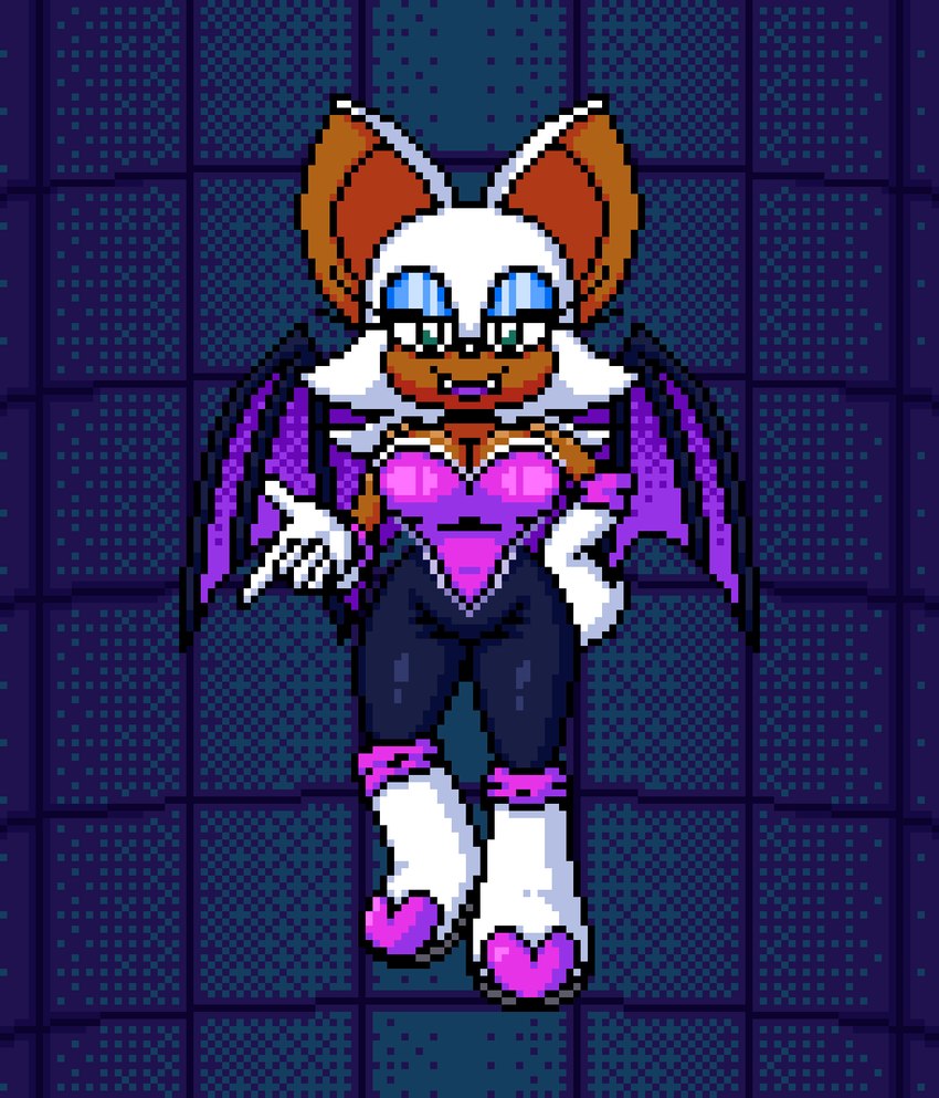 anthro bat_wings boots breasts cleavage clothed clothing eyelashes fangs female footwear fur gloves green_eyes handwear hourglass_figured_anthro membrane_(anatomy) membranous_wings pixelated shoes solo teeth tight_clothing white_body white_fur wings astropixels sega sonic_the_hedgehog_(series) rouge_the_bat bat humanoid mammal digital_media_(artwork) full-length_portrait hi_res pixel_(artwork) portrait