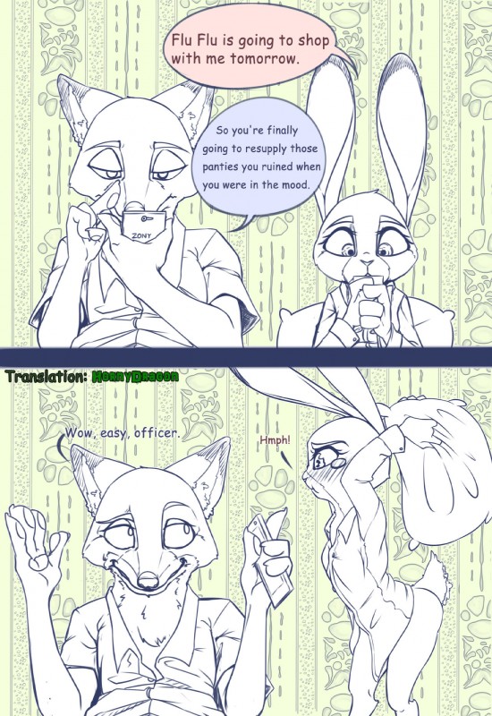 anthro blush bottomless cellphone clothed clothing dialogue electronics female male phone pillow speech_bubble text hornydragon pokuytred disney zootopia judy_hopps nick_wilde canid canine fox lagomorph leporid mammal rabbit red_fox true_fox 2016 comic english_text hi_res translated