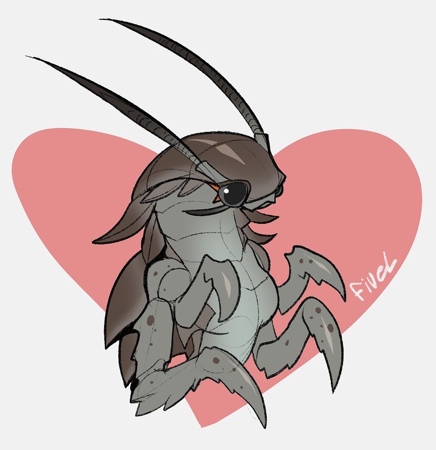 antennae_(anatomy) anthro breasts carapace featureless_breasts female grey_eyes heart_symbol multi_arm multi_limb nude simple_background small_breasts solo white_background fivel arthropod crustacean giant_isopod isopoda malacostracan marine 2023 hi_res