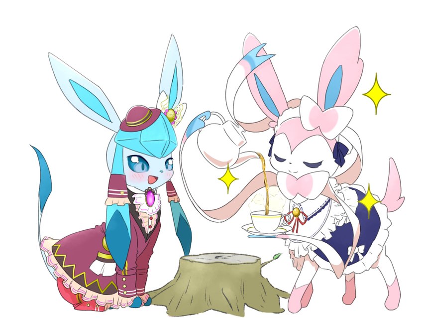 tea party style glaceon and theater style sylveon (pokemon unite and etc) created by yuui