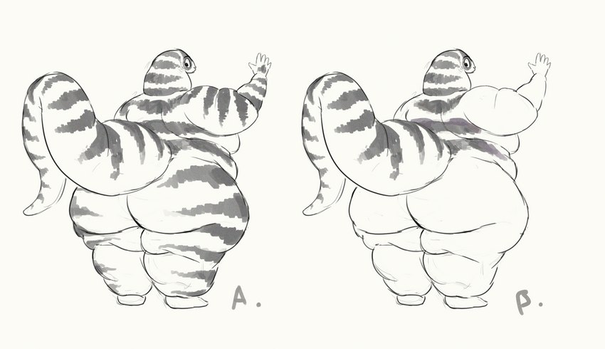 anthro butt fat_rolls female looking_back nude obese obese_anthro obese_female overweight overweight_anthro overweight_female rear_view solo standing striped_body stripes wide_hips cettus maeve_gibson california_kingsnake colubrid kingsnake lampropeltini reptile scalie snake 2020 hi_res sketch