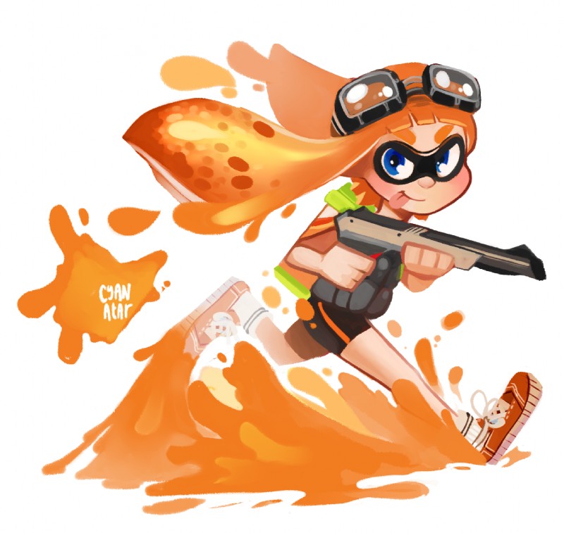 blue_eyes clothing eyewear female footwear goggles gun handgun nzap pseudo_hair ranged_weapon solo tentacle_hair tentacles tongue tongue_out weapon cyanatar nintendo splatoon animal_humanoid cephalopod cephalopod_humanoid humanoid inkling marine marine_humanoid mollusk mollusk_humanoid 2015 hi_res signature