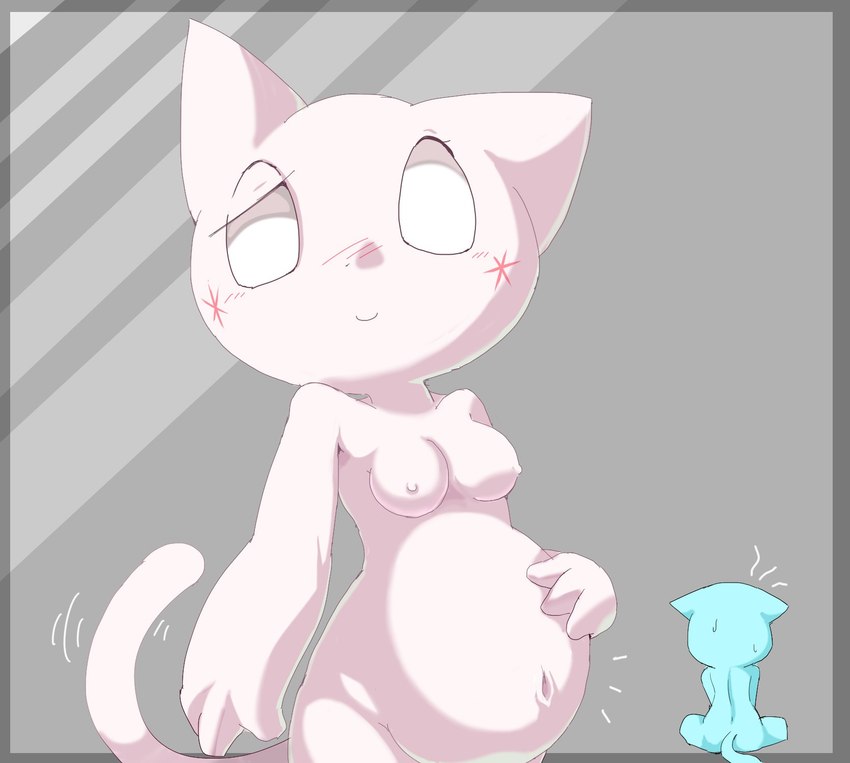 ambiguous_gender anthro blush breasts duo female female/ambiguous pregnant pregnant_anthro pregnant_female tokemaru 2channel giko shii_(2channel) 2channel_ascii_art_character domestic_cat felid feline felis mammal hi_res