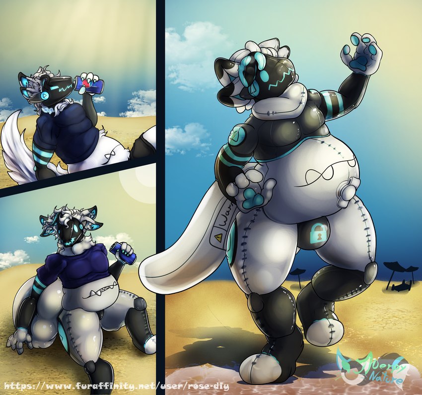 anthro beach belly clothing drinking glistening glistening_body inflatable machine male null_bulge reflective_body solo swimming_trunks swimwear transformation transformation_sequence derpy_nature pepsi ych_(character) animate_inanimate humanoid living_inflatable protogen hi_res