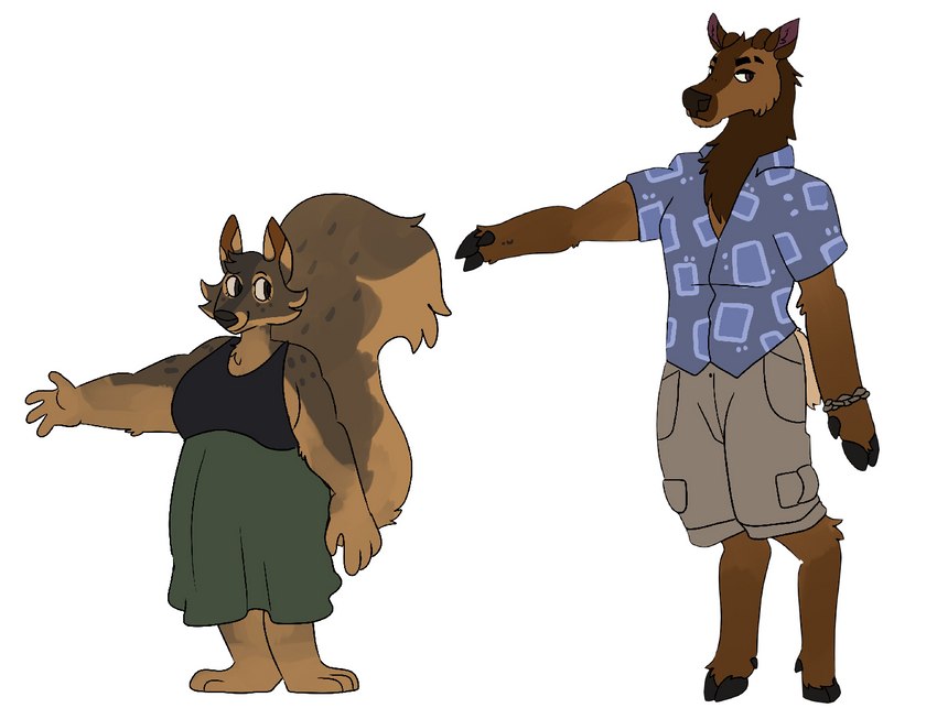 aloha_shirt anthro bottomwear cargo_shorts clothed clothing dress duo eyebrow_slit eyebrows female male male/female pattern_clothing pattern_shirt pattern_topwear shirt shorts topwear battycat dani_(battycat) huritt_(battycat) cervine deer elk fox_squirrel mammal rodent sciurid tree_squirrel model_sheet trans_(lore) trans_man_(lore)