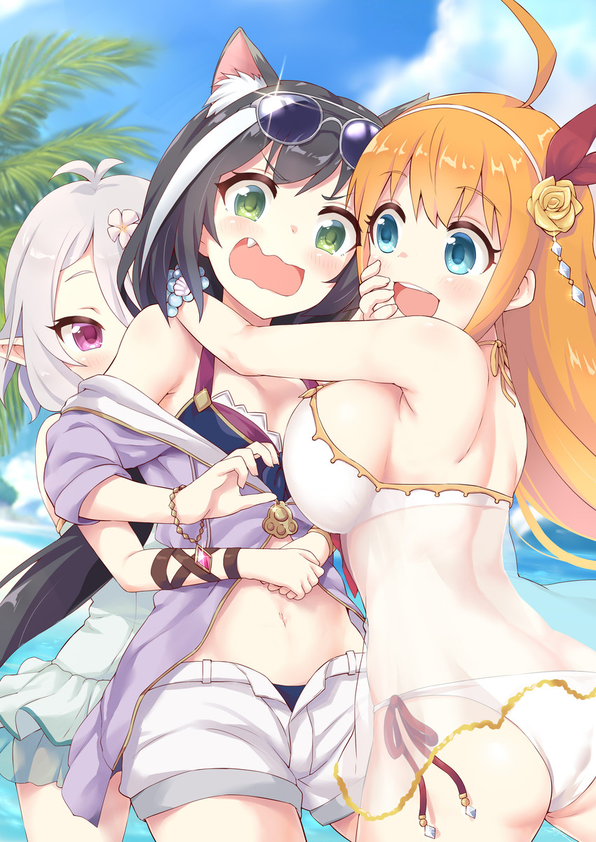 big_breasts black_body black_fur black_hair blue_eyes blush breasts clothing female fur green_eyes grey_hair group hair humanoid_pointy_ears long_hair orange_hair pink_eyes pointy_ears short_hair simple_background small_breasts swimwear ryuki_(ryukisukune) cygames princess_connect! princess_connect!_re:dive karyl_(princess_connect!) kokkoro_(princess_connect!) pecorine_(princess_connect!) animal_humanoid cat_humanoid elf felid felid_humanoid feline feline_humanoid human humanoid mammal mammal_humanoid absurd_res hi_res