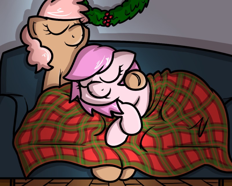 cuddling duo feral fur furniture hair holidays inside lying sitting sleeping smile sofa pokefound christmas hasbro my_little_pony fan_character kayla_(parfait) mary_jane_(poofindi) equid equine horse mammal 2018 5:4 digital_media_(artwork)