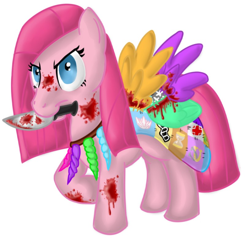 blood bodily_fluids challenge_accepted clothing dress female feral fur knife party_time pink_body pink_fur quadruped simple_background solo tail white_background baileytotheann cupcakes_(mlp_fanfic) friendship_is_magic hasbro my_little_pony pinkamena_(mlp) pinkie_pie_(mlp) earth_pony equid equine horse mammal pony 1:1 meme