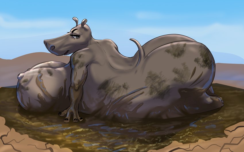 anthro belly breasts butt dirty female hyper inflation mud pose puddle solo transformation farodor dreamworks madagascar_(series) gloria_the_hippopotamus common_hippopotamus hippopotamid mammal absurd_res hi_res pinup