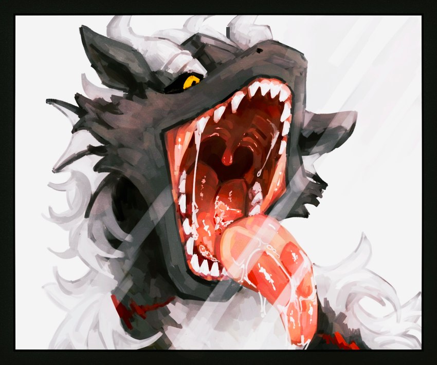 bodily_fluids female feral fur licking_screen mouth_shot open_mouth saliva solo tongue uvula sleepingdo1450 mythology unknown_character dragon furred_dragon furred_scalie mythological_creature mythological_scalie scalie