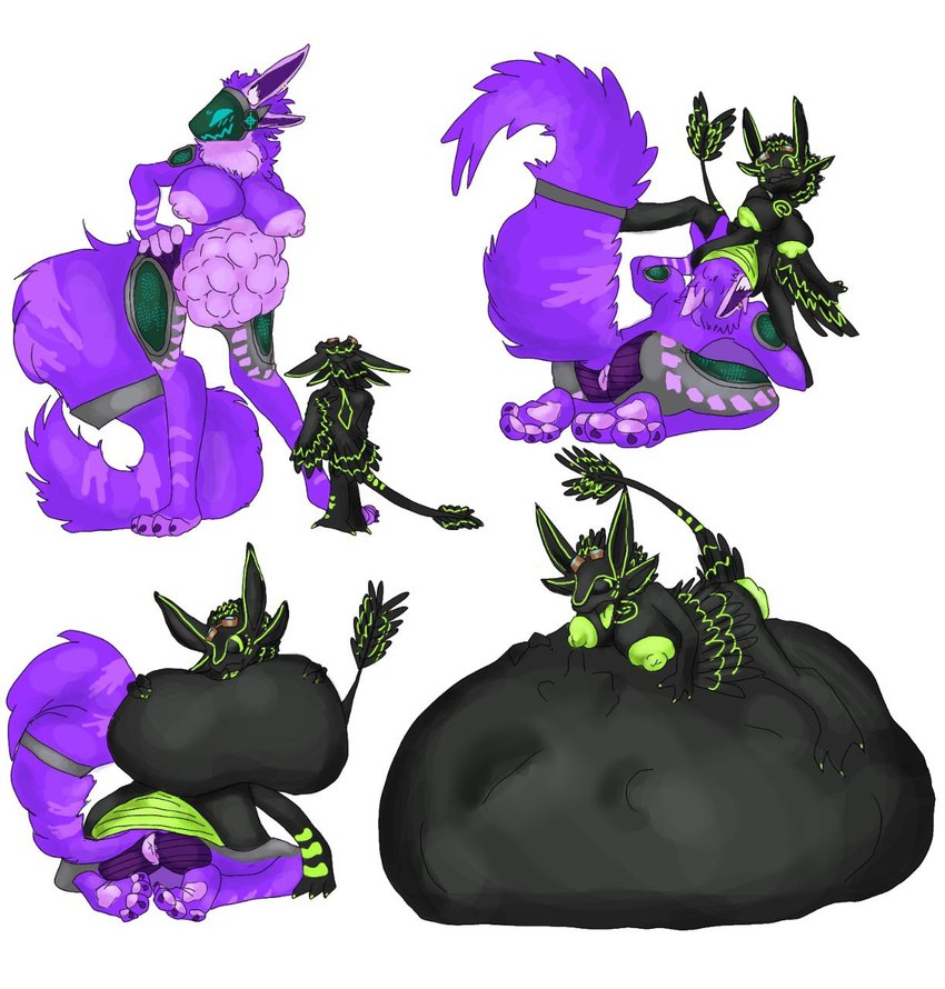 3_fingers 4_ears 4_toes anthro areola belly big_belly big_breasts big_tail black_body black_breasts black_feathers black_feet black_head black_tail breasts claws duo egg egg_bulge eyewear eyewear_on_head eyewear_only feathers feet female female/female female_anthro female_pred fingers fully_inside fur genitals goggles goggles_on_head goggles_only green_areola green_body green_claws green_eyes green_feathers green_insides green_nipples green_pussy green_scutes green_tongue huge_belly huge_breasts huge_tail hyper hyper_belly immobile larger_female larger_prey machine multi_ear nipples non-mammal_breasts non-mammal_nipples nude partially_inside pawpads pink_areola pink_body pink_fur pink_nipples pink_pawpads purple_body purple_breasts purple_claws purple_fur purple_nipples pussy scutes short_stack simple_background size_difference smaller_female smaller_pred standing tail toes tongue unbirthing vaginal vore white_background plasticgutz lezik_zync retro_(retrozone) avali avian protogen 2022 hi_res female_(lore)