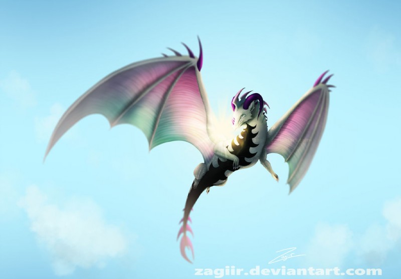 claws cloud day feral flying horn light membrane_(anatomy) membranous_wings outside scales sky solo spines sun sunlight tail text white_body white_scales wings zagiir european_mythology mythology dragon mythological_creature mythological_scalie scalie western_dragon digital_media_(artwork) english_text signature watermark