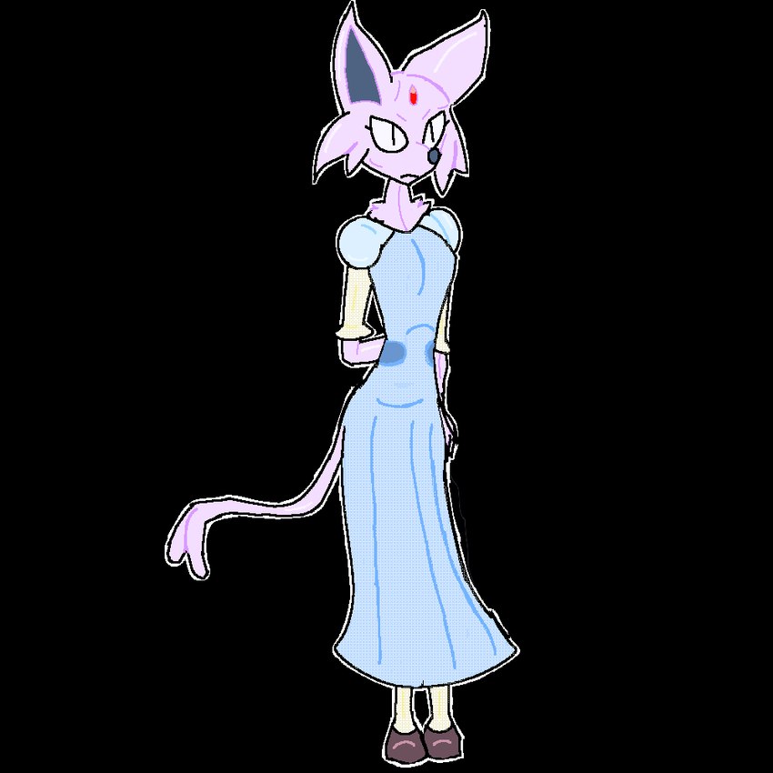 clothed clothing dress ears_up female footwear hair hand_behind_back purple_body purple_hair shoes simple_background socks solo standing tail transparent_background unimpressed hiddenbird nintendo pokemon triandra_(hiddenbird) eeveelution espeon generation_2_pokemon pokemon_(species) 1:1 alpha_channel