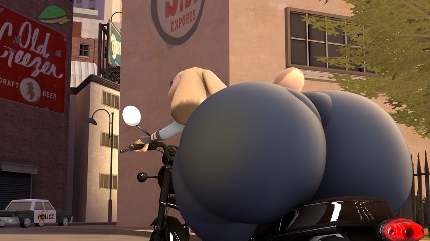 anthro big_butt bottomwear butt butt_focus clothing detailed_background ears_back ears_down female huge_butt hyper hyper_butt looking_back motorcycle pivoted_ears rear_view scut_tail short_tail sitting_on_another solo tail thick_thighs tight_bottomwear tight_clothing vehicle wide_hips cindablimp disney team_fortress_2 valve zootopia judy_hopps european_rabbit lagomorph leporid mammal oryctolagus rabbit 16:9 2022 3d_(artwork) digital_media_(artwork) hi_res source_filmmaker_(artwork) widescreen