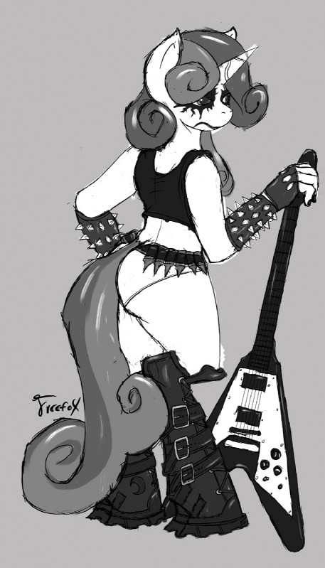 alternative_fashion ammo_belt anthro anthrofied biped boots clothing corpse_paint electric_guitar female fingerless_gloves footwear gloves guitar hair handwear horn metalhead musical_instrument panties plucked_string_instrument shoes solo standing string_instrument underwear freefox freefoxmx black_metal flying_v friendship_is_magic gibson hasbro heavy_metal my_little_pony mythology sweetie_belle_(mlp) equid equine mammal mythological_creature mythological_equine unicorn 2014 greyscale hi_res monochrome