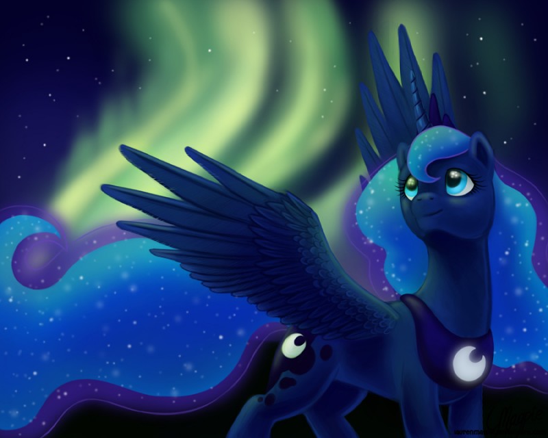 aurora_(phenomenon) blue_body blue_feathers blue_fur blue_hair cosmic_hair cutie_mark ethereal_hair feathered_wings feathers female feral fur hair horn looking_up night quadruped sky solo star starry_hair starry_sky tail wings magpie_(artist) friendship_is_magic hasbro my_little_pony mythology princess_luna_(mlp) equid equine mammal mythological_creature mythological_equine winged_unicorn 2012 5:4