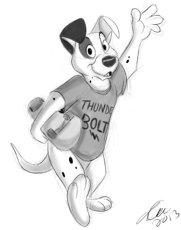 3_toes 4_fingers anthro anthrofied biped bottomless clothed clothing feet fingers fur gesture holding_object looking_at_viewer male open_mouth open_smile shirt simple_background skateboard smile solo standing t-shirt toes topwear vehicle waving white_background betsythebeaver 101_dalmatians disney patch_(101_dalmatians) canid canine canis dalmatian domestic_dog mammal 2013 greyscale hi_res monochrome signature sketch