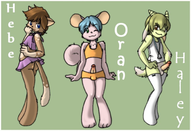 anthro balls blue_eyes clothed clothing crossdressing erection femboy genitals group hair humanoid_genitalia humanoid_penis legwear male penis short_hair skimpy stockings tail wide_hips cutesauce haley hebe_(cutesauce) oran bovid caprine chinchilla chinchillid domestic_cat felid feline felis goat mammal mouse murid murine rodent