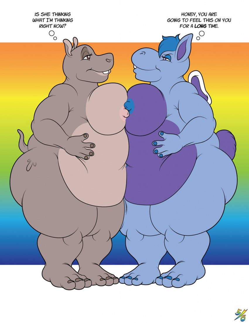 anthro belly big_belly big_breasts breasts buckteeth butt cotton_tail duo eye_contact feet female female/female fur hair half-closed_eyes hand_on_belly hyper looking_at_another nails narrowed_eyes nipples nude obese overweight overweight_anthro overweight_female slightly_chubby slightly_chubby_anthro slightly_chubby_female smile standing teeth text thick_thighs thoughts toenails toes wide_hips wings 50percentgrey disney dreamworks madagascar_(series) the_wuzzles gloria_the_hippopotamus hoppopotamus_(the_wuzzles) common_hippopotamus hippopotamid mammal 2019 english_text hi_res signature