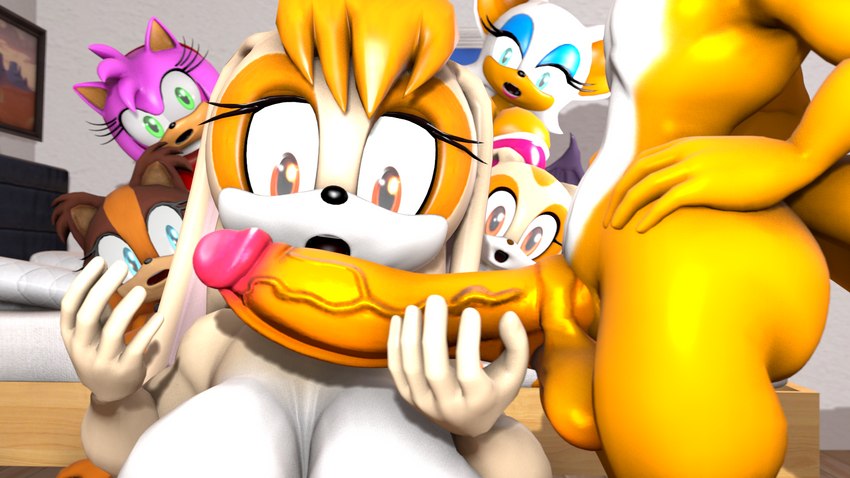 sticks the jungle badger, vanilla the rabbit, cream the rabbit, rouge the bat, miles prower, and etc (sonic the hedgehog (series) and etc) created by burstingseas and kabalmystic (artist)