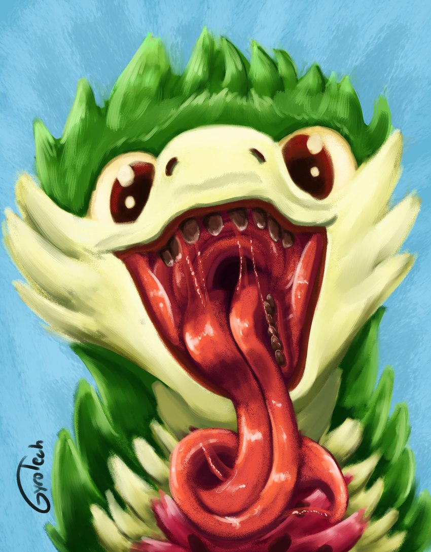 feral long_tongue mouth_shot open_mouth solo tongue tongue_out gyrotech watermelon_dragon absurd_res bust_portrait hi_res portrait