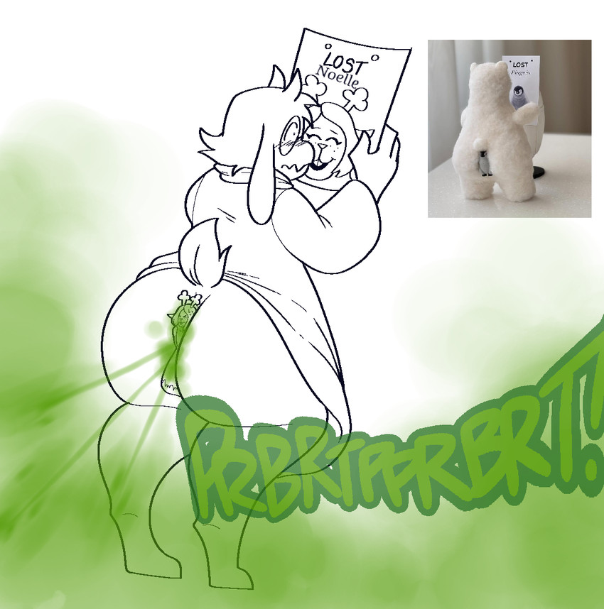 anthro antlers between_cheeks big_butt biped blush blush_lines butt clothing dress duo extreme_size_difference eyewear fart fart_cloud fart_fetish farting_on_another female glasses hair horn larger_anthro larger_male long_hair male missing_poster oblivious simple_background size_difference smaller_anthro smaller_female sound_effects standing vowelless vowelless_sound_effect wearing_glasses white_background wide_eyed wide_hips ti-ling deltarune undertale_(series) noelle_holiday ralsei avian bear bird bovid caprine darkner deer mammal new_world_deer penguin polar_bear reindeer ursine digital_media_(artwork) reference_image