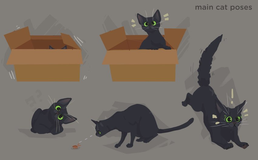 ambiguous_gender black_body black_fur box container fur green_eyes head_tilt puffed_tail scared solo_focus whiskers xvalociraptor if_it_fits_i_sits_(meme) little_kitty_big_city little_kitty_(lkbc) arthropod blattodea cockroach insect 3d_(artwork) concept_art digital_media_(artwork) meme