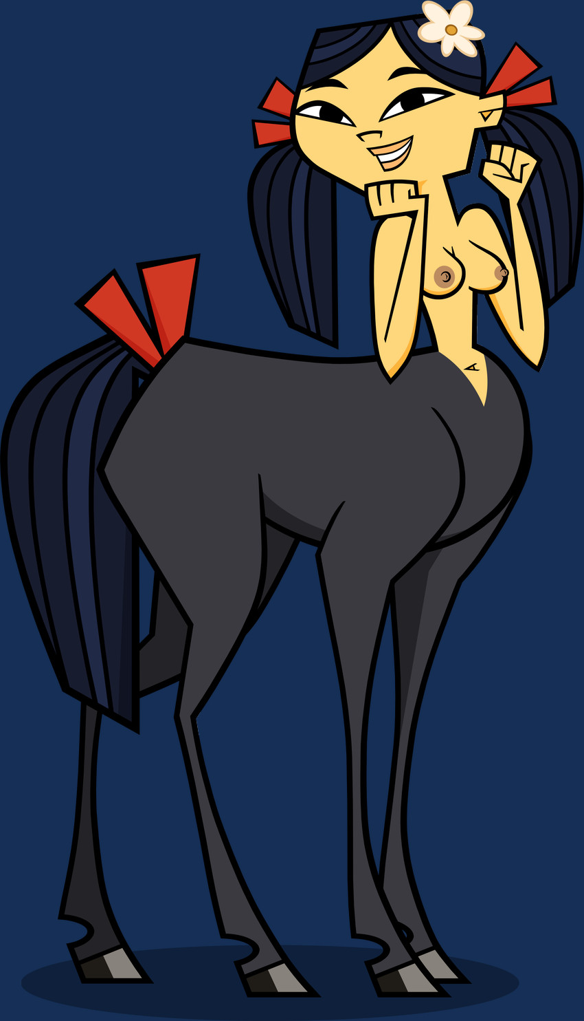 4_fingers accessory areola asian black_body black_eyebrows black_eyes black_fur black_hair black_hooves black_tail breasts brown_areola brown_nipples eyebrows female female_taur fingers fist flower flower_in_hair fur furgonomics hair hair_accessory hair_ribbon head_turned hooves lips looking_at_viewer medium_breasts navel nipple_dip nipples nude nude_female nude_taur on_model plant quadruped red_ribbon ribbons shadow side_view simple_background smile solo split_form tail tail_accessory tail_ribbon taurified teeth toony transparent_background twintails_(hairstyle) unguligrade white_flower yellow_body yellow_skin codl european_mythology greek_mythology mythology total_drama kitty_(total_drama) centaur equid equid_taur humanoid_taur mammal mammal_taur taur 2025 absurd_res alpha_channel hi_res