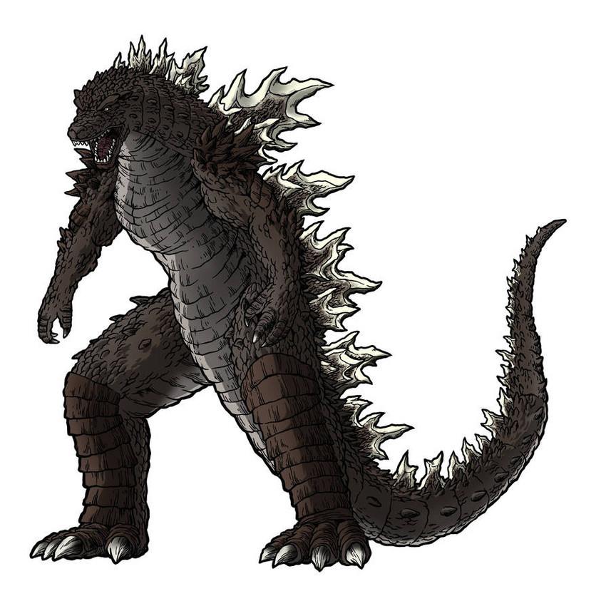 brown_body brown_scales claws feral kiryugoji male roaring scales simple_background solo spikes spinal_plates tail teeth lirimac godzilla_(series) monsterverse toho godzilla kaiju lizard reptile scalie