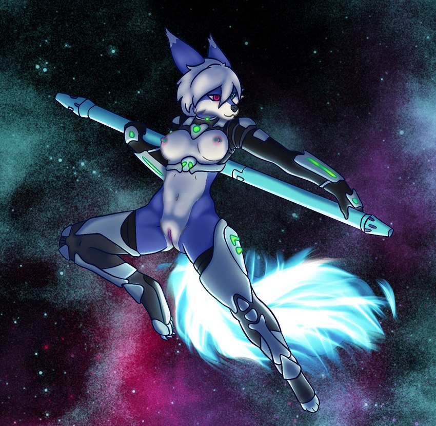 anthro clothed clothing female fire flaming_tail nipple_piercing nipples nude partially_clothed piercing science_fiction solo space spacesuit spread_legs spreading tail underside countess_ruth justinnator4 justinnator_nsfw cocyta fire_fox hi_res